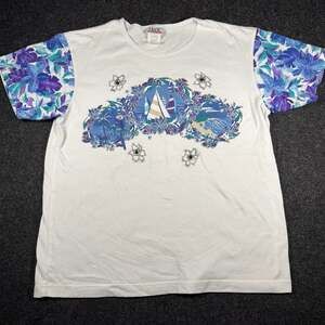 Vintage 90s Simply Basic Tropical Sailboat Floral Graphic T-Shirt Medium